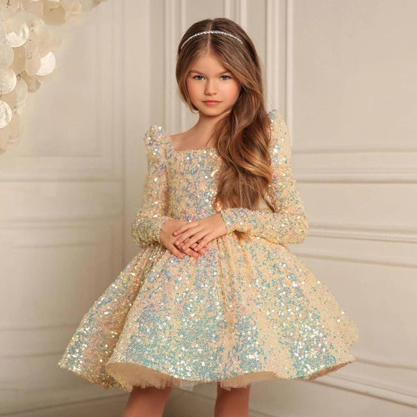 Formal Evening Dress For Girls Birthday Wedding Party Costume Kids Girl Elegant Sequins Bridesmaid Dresses Children Clothes - Luxurious Weddings