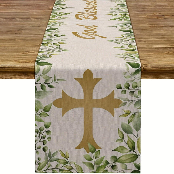 God Bless Theme Table Runner - Christian Cross Pattern - Luxurious Weddings