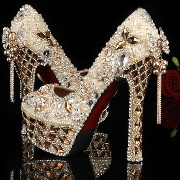 Gorgeous Jeweled Beaded Women High Heels Shoes - Luxurious Weddings