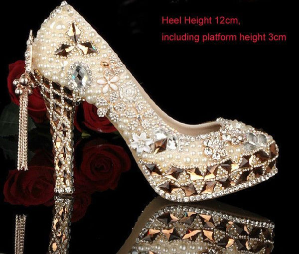 Gorgeous Jeweled Beaded Women High Heels Shoes - Luxurious Weddings