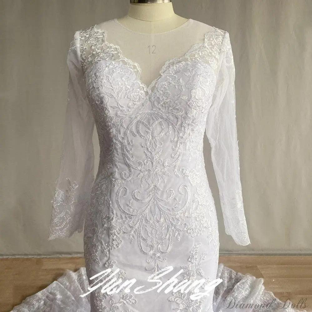 Gorgeous Lace Long Sleeve Mermaid Wedding Dresses - Luxurious Weddings