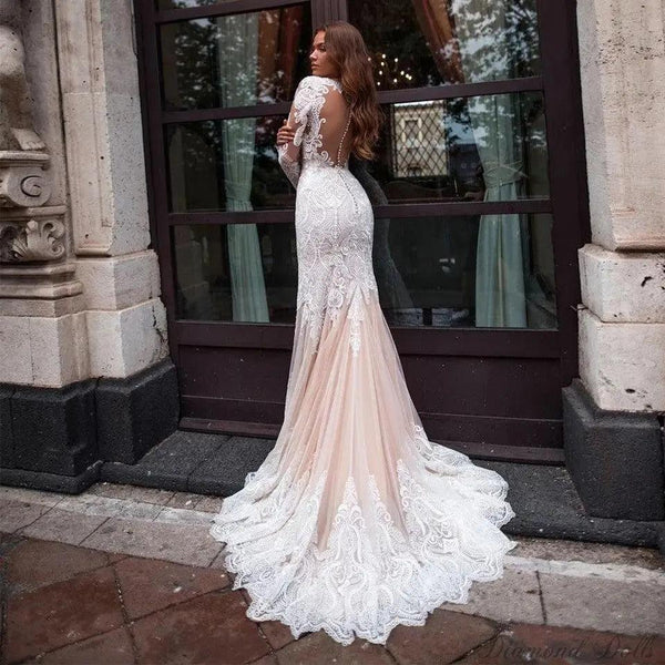 Gorgeous Long Sleeve Lace Mermaid Wedding Dress - Luxurious Weddings