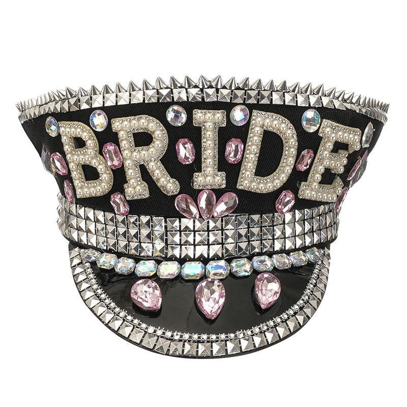 Sequined Beaded White Luxury Rhinestone Bridal Hat Pearl Beaded Hat Luxurious Weddings