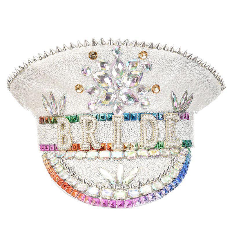 Handmade Sequined Beaded White Luxury Rhinestone Bridal Hat - Luxurious Weddings