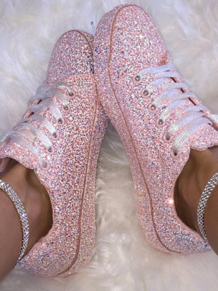 Lace Up Sneakers Glitter Bling Shoes - Luxurious Weddings