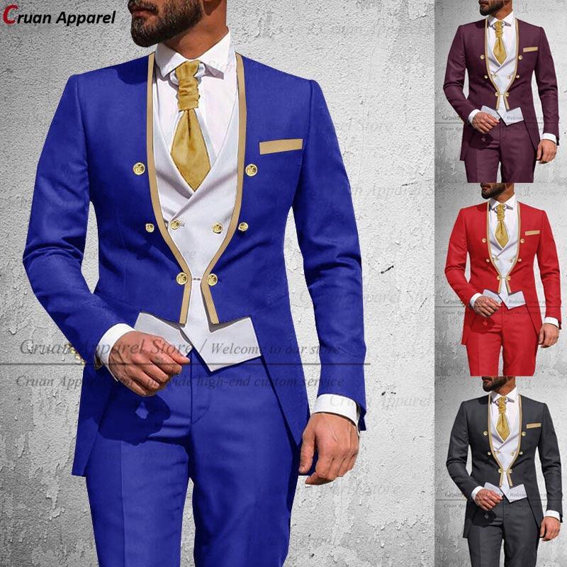 Latest Royal Blue Suit Men 3Pcs Luxurious Weddings