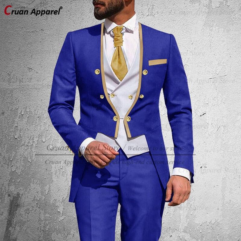 Latest Royal Blue Suit Men 3Pcs Luxurious Weddings