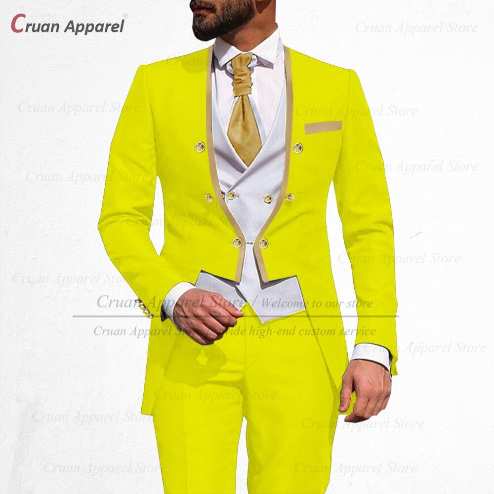 a man in a bright yellow suit and tie