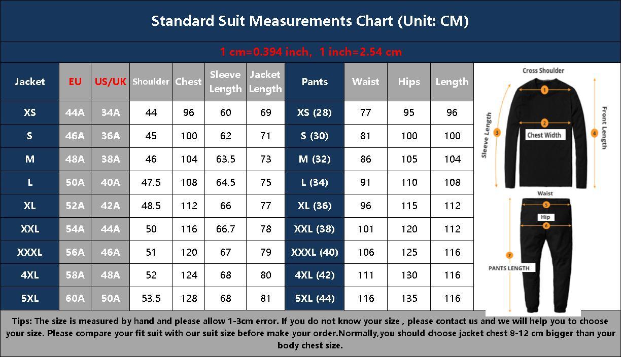 a size guide for a men's suit measurements chart