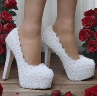 "Lilly-Rose" White Lace Bridal Shoes - Luxurious Weddings