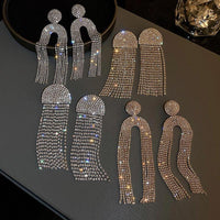 Long Full Rhinestone Crystal Big Earrings - Luxurious Weddings