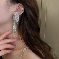 Long Full Rhinestone Crystal Big Earrings - Luxurious Weddings