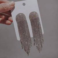 Long Full Rhinestone Crystal Big Earrings - Luxurious Weddings