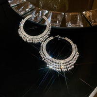 Long Full Rhinestone Crystal Big Earrings - Luxurious Weddings