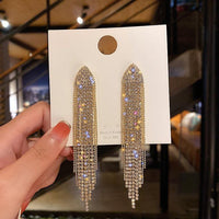 Long Full Rhinestone Crystal Big Earrings - Luxurious Weddings