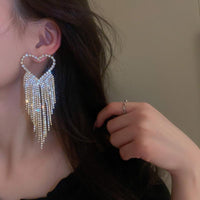 Long Full Rhinestone Crystal Big Earrings - Luxurious Weddings