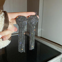 Long Full Rhinestone Crystal Big Earrings - Luxurious Weddings