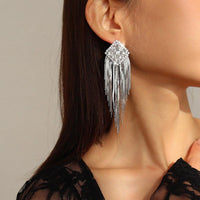 Long Full Rhinestone Crystal Big Earrings - Luxurious Weddings