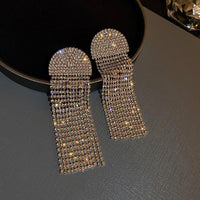 Long Full Rhinestone Crystal Big Earrings - Luxurious Weddings