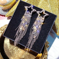 Long Full Rhinestone Crystal Big Earrings - Luxurious Weddings