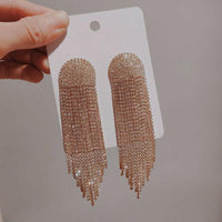 Long Full Rhinestone Crystal Big Earrings - Luxurious Weddings