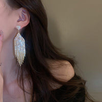 Long Full Rhinestone Crystal Big Earrings - Luxurious Weddings