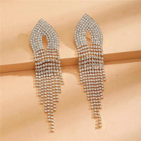 Long Full Rhinestone Crystal Big Earrings - Luxurious Weddings