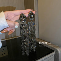 Long Full Rhinestone Crystal Big Earrings - Luxurious Weddings