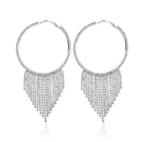 Long Full Rhinestone Crystal Big Earrings - Luxurious Weddings