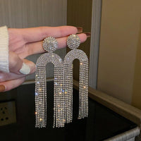 Long Full Rhinestone Crystal Big Earrings - Luxurious Weddings