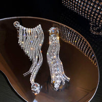 Long Full Rhinestone Crystal Big Earrings - Luxurious Weddings