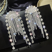 Long Full Rhinestone Crystal Big Earrings - Luxurious Weddings