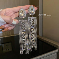 Long Full Rhinestone Crystal Big Earrings - Luxurious Weddings