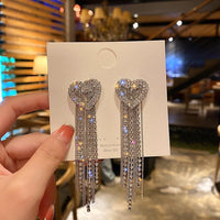 Long Full Rhinestone Crystal Big Earrings - Luxurious Weddings