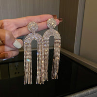 Long Full Rhinestone Crystal Big Earrings - Luxurious Weddings