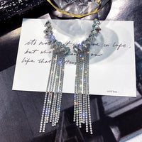 Long Full Rhinestone Crystal Big Earrings - Luxurious Weddings