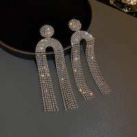 Long Full Rhinestone Crystal Big Earrings - Luxurious Weddings