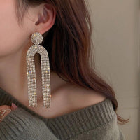 Long Full Rhinestone Crystal Big Earrings - Luxurious Weddings