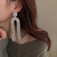 Long Full Rhinestone Crystal Big Earrings - Luxurious Weddings