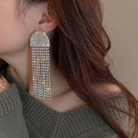 Long Full Rhinestone Crystal Big Earrings - Luxurious Weddings