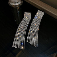 Long Full Rhinestone Crystal Big Earrings - Luxurious Weddings