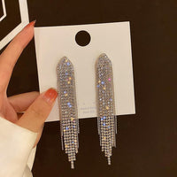 Long Full Rhinestone Crystal Big Earrings - Luxurious Weddings