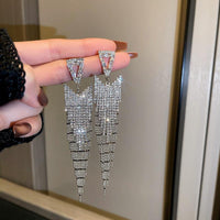 Long Full Rhinestone Crystal Big Earrings - Luxurious Weddings