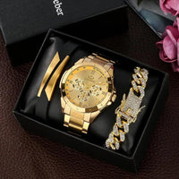 Luxury Premium Gold Watch Set with Box Full Steel Quartz Wristwatch - Luxurious Weddings