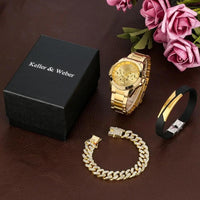 Luxury Premium Gold Watch Set with Box Full Steel Quartz Wristwatch - Luxurious Weddings