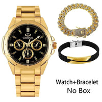 Luxury Premium Gold Watch Set with Box Full Steel Quartz Wristwatch - Luxurious Weddings