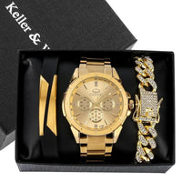 Luxury Premium Gold Watch Set with Box Full Steel Quartz Wristwatch - Luxurious Weddings