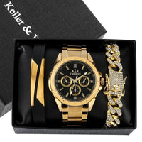 Luxury Premium Gold Watch Set with Box Full Steel Quartz Wristwatch - Luxurious Weddings