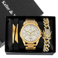 Luxury Premium Gold Watch Set with Box Full Steel Quartz Wristwatch - Luxurious Weddings