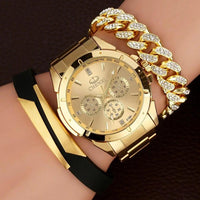 Luxury Premium Gold Watch Set with Box Full Steel Quartz Wristwatch - Luxurious Weddings